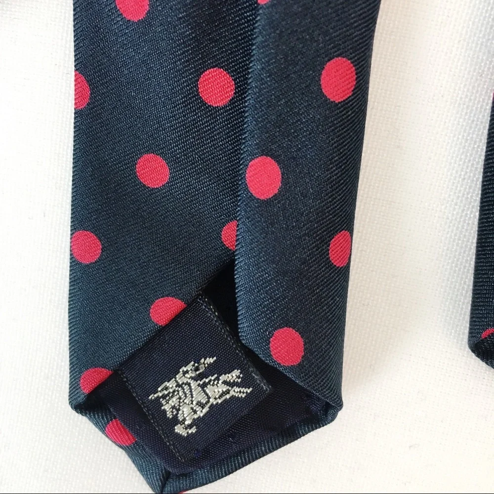 Vintage Burberry Silk Navy Red Polka Dot Tie